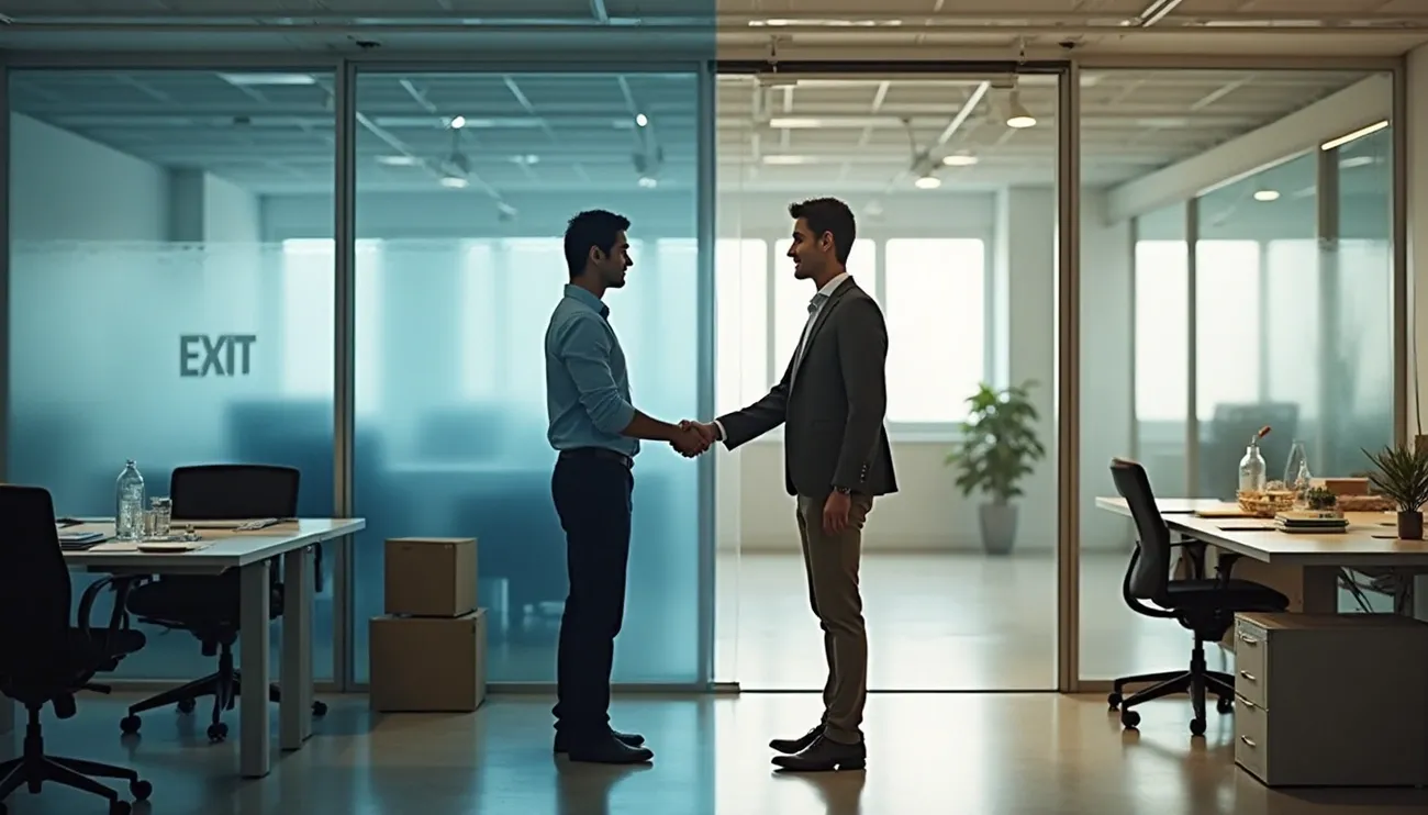 Two men shaking hands in a modern office, symbolizing job agreements or salary negotiations in 2025.